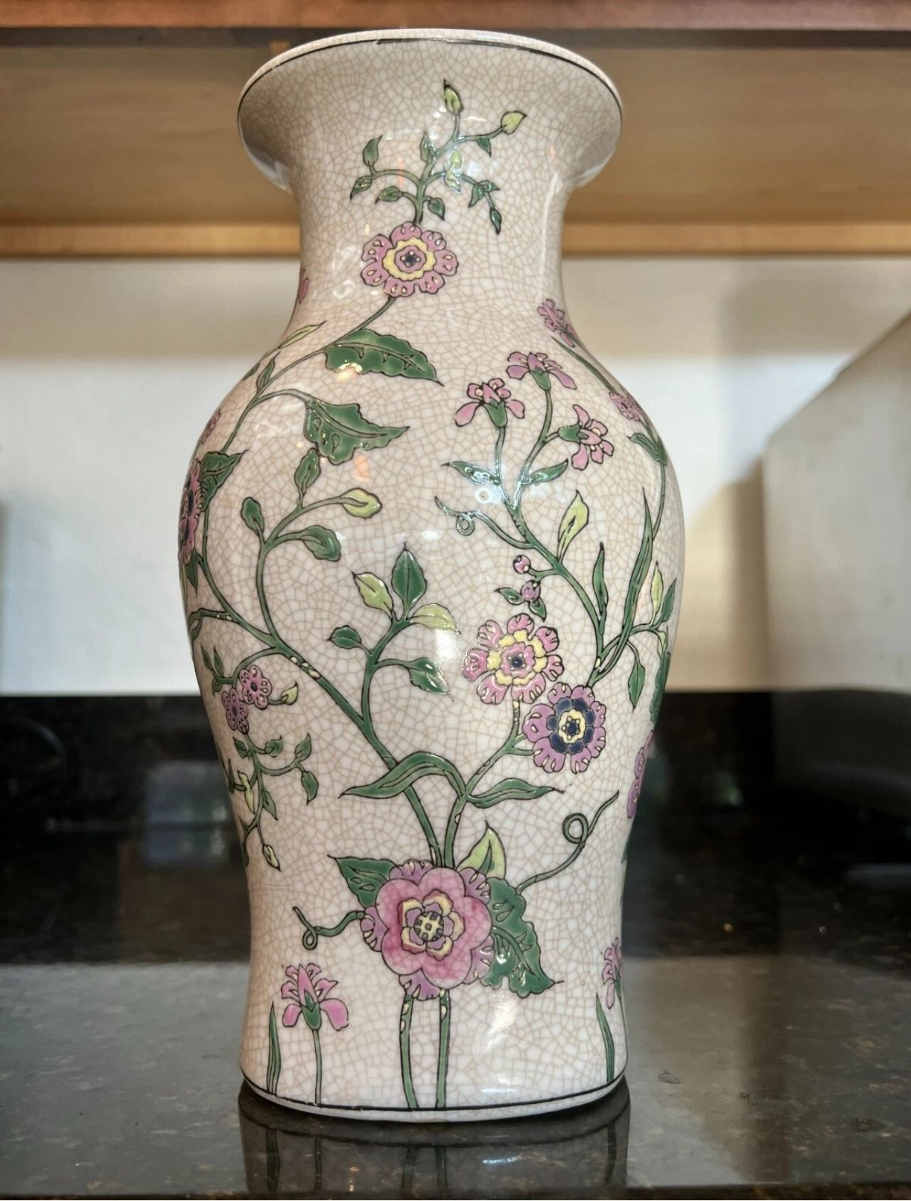 Chinese Famille Rose Porcelain Oval Vase Overglaze Enamel 10”H