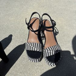 Black And White Woven Platform Heel 