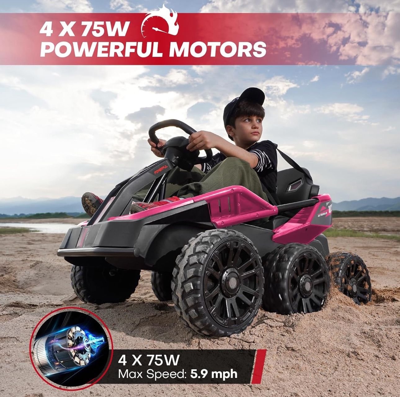 24V Ride on Toys for Big Kids, 6 Eva Wheels UTV, 4x75W 5.9MPH Powerful Electric Car, 4WD/2WD Switch, Parent Remote, 4 Shock Absorbers, Perfect Choice