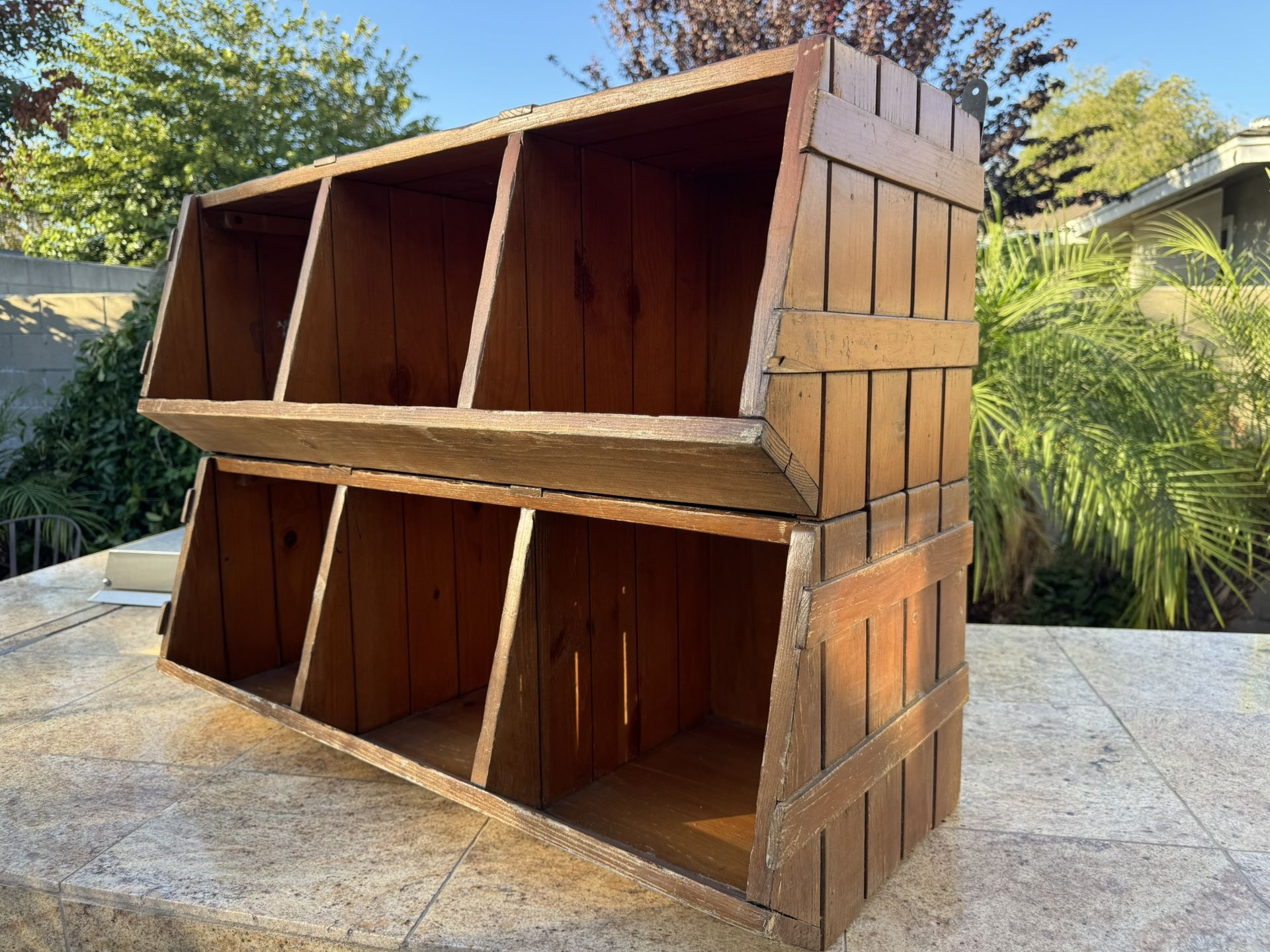 Pottery Barn Bins Solid Brown Wood Interlocking Cubby Shelf 