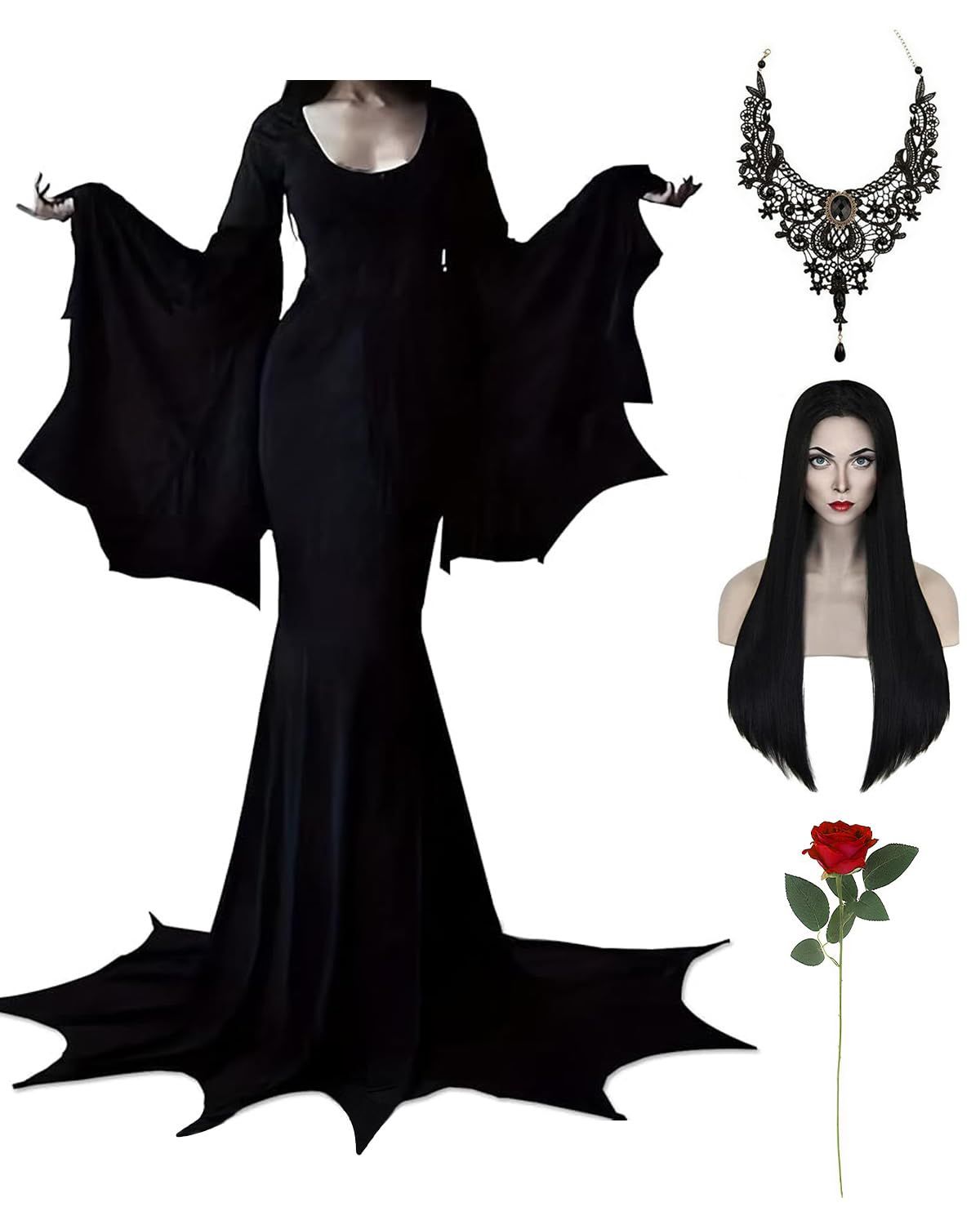 Morticia Addams Wednesday Addams Family Women Small Halloween Costume / Disfraz Mujeres Chico