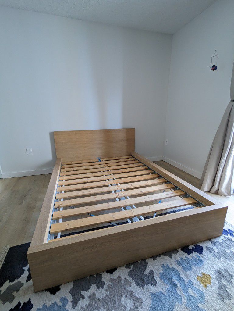 IKEA Bed Frame Full, White Stained Oak Veneer