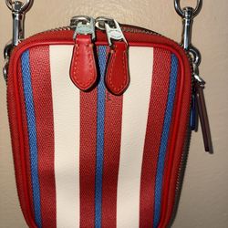 COACH Double Zip Camera Bag & Wallet Set - Red/White/Blue Varsity Stripe
