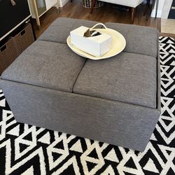 Gray Ottoman With Storage And Trays 