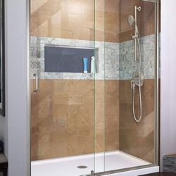 DreamLine Flex 56-60 in. W x 72 in. H Semi-Frameless Pivot Shower Door in Brushed Nickel