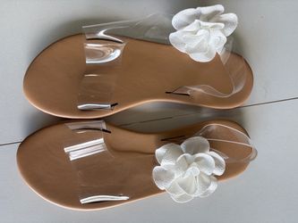 Clear Strap Sandals with White Flower Detail