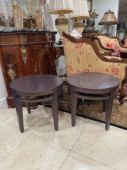 Pair of Modern Round Dark Wood Side Tables🌷 $35 each