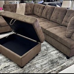 Brown Chenille Sectional Couch