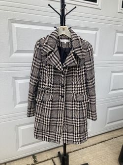 Black/white Houndstooth Wool Coat Ladies 10