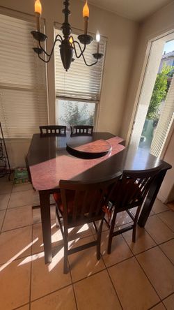 Square Dark Wood Counter Height Dining Table with 4 bar Chairs