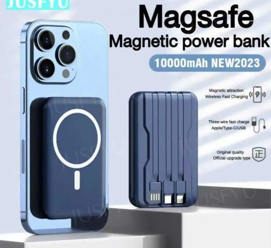 10000mAh Magnetic Powerbanks with Built in Cables, Blue