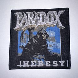 PARADOX, HERESY,SEW ON BLACK BORDER WOVEN PATCH