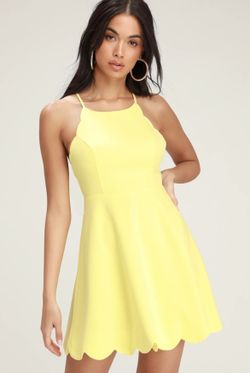 Solid Yellow Scallop Edge Dress Criss Cross Lulus
