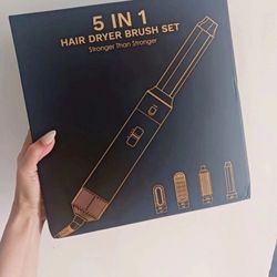 5 IN 1 Blow Dryer Brush Set- White & Gold 6 Pieces-Curling Iron Blow Dryer New
