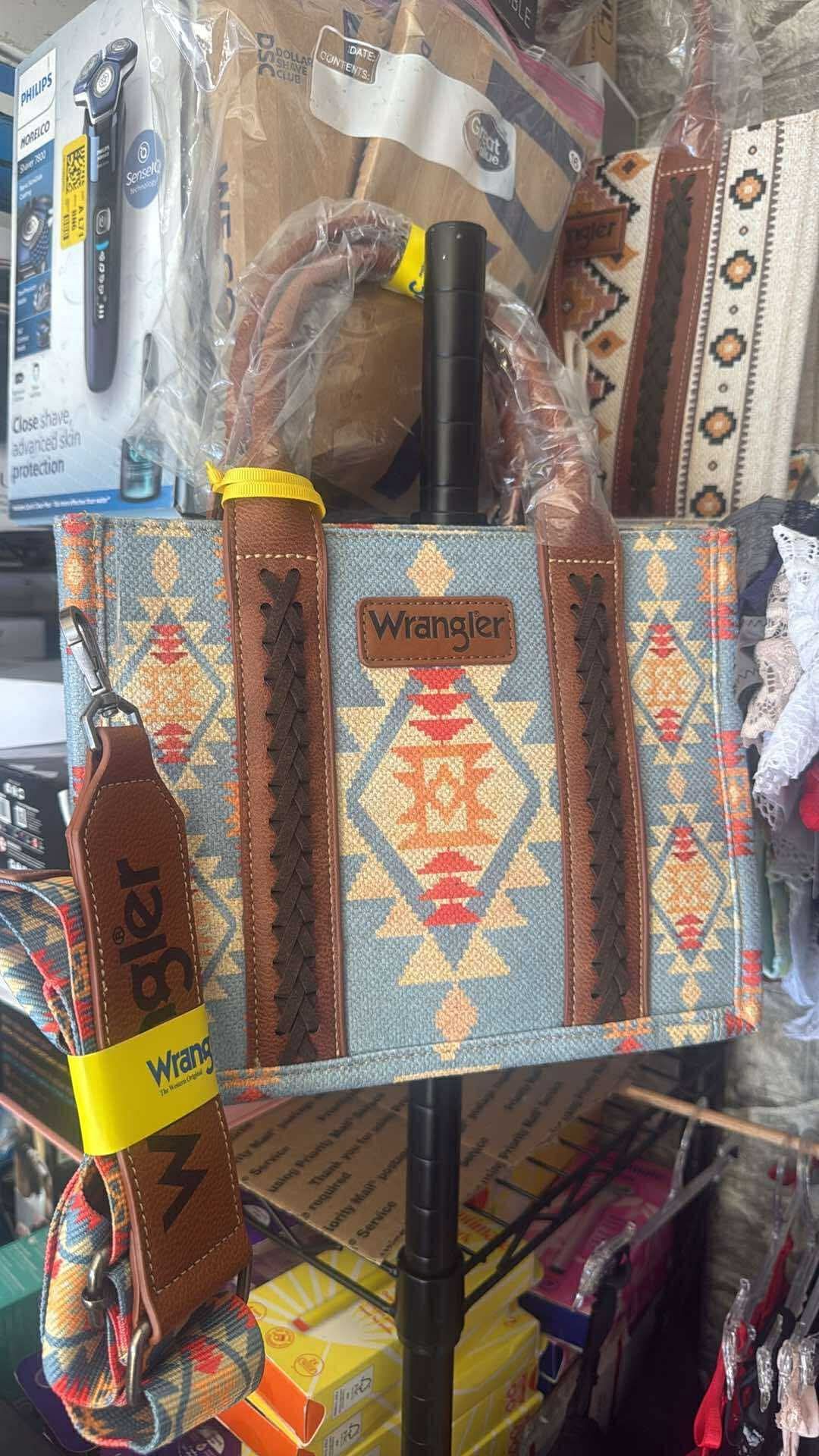 Wrangler Western Purse Aztec Satchel Tote Bag Handbag for Women blue and white