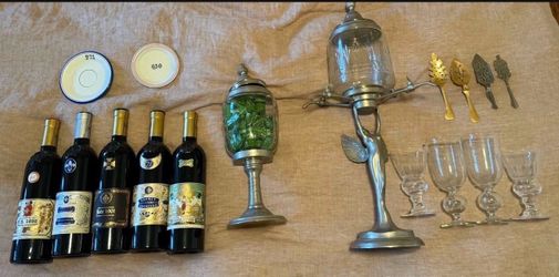 Absinthe Collection - Fountain, Sugar Holder, Jade Absinthe, Vintage Plates, Hand Blown glasses, absinthe spoons Collection!