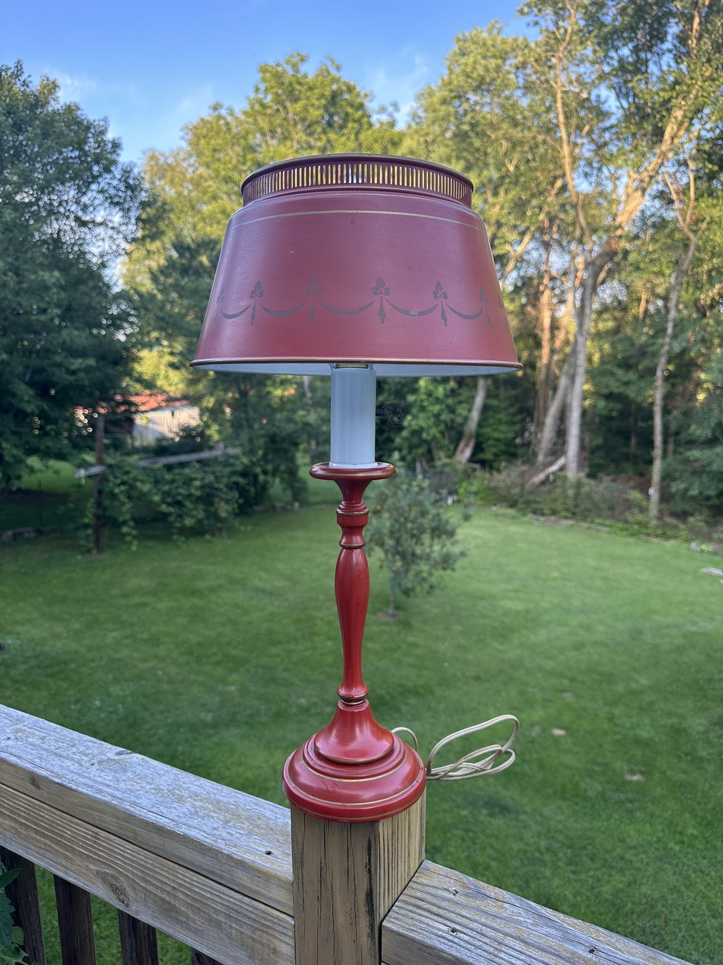 Vintage Orange And Black Mid- Century Modern Metal Toleware Table Lamp 20”