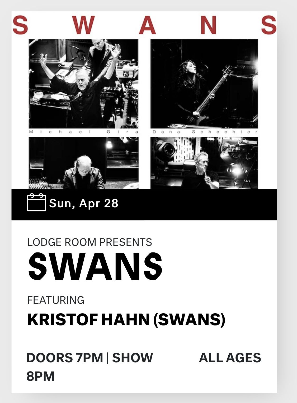 SWANS Lodge Room 4/28 - 2 Tickets