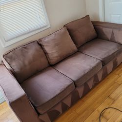 Brown Couch with Chaise Conversion Cushion/Ottoman