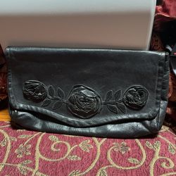 Black Leather Clutch Tote