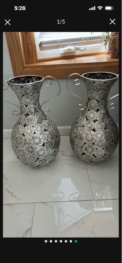 Large 2 matching silver vases, decor
