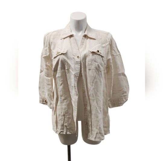 JM Collection Women Size 18W Cream Button Down Shirt