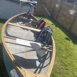 13’ Canoe  With Trailer, Motor
