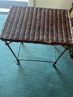 Wicker Top Side Table with Metal Frame