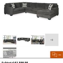 Ashley Charcoal Grey Sectional Couch And Ottoman 