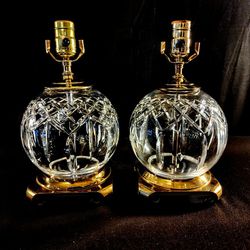 Waterford Lismore Set of 2 Globe Style Fine Cut Crystal Lamps