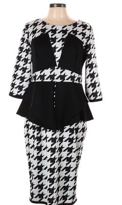 Black & White Houndstooth Peplum Dress