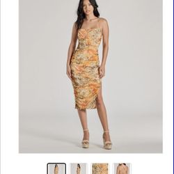 Tropical Lace Up Midi Dress 