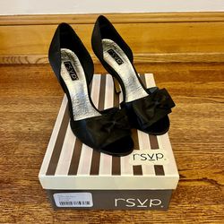 rsvp Women’s Black Satin High Heel Stiletto Pump Heels  with Bow size 8 Michaela ZP903