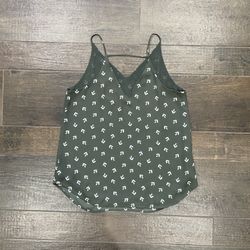 Loft Olive Green White Floral Spaghetti Strap Cami Top Size XS