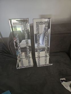 Mirrored Crystal Diamond Candle Holders Set of 2
