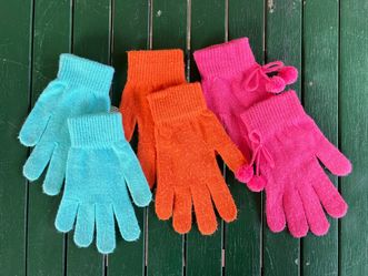 3 Pairs Ladies Stretch  Knit Gloves Teal Orange Pink