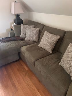 Khaki Green Pull-Out Sofa Bed with Chaise