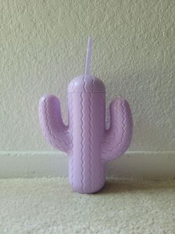 Purple Cactus Plastic Tumbler with Straw