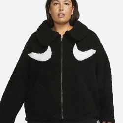 Nike Women’s NSW SIZE 1X Black Sportswear Swoosh Full-Zip Sherpa Faux Fur Jacket
