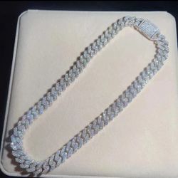 Iced Out Cuban Link  Moissanite 20 Inch Real 925 Silver Chain 