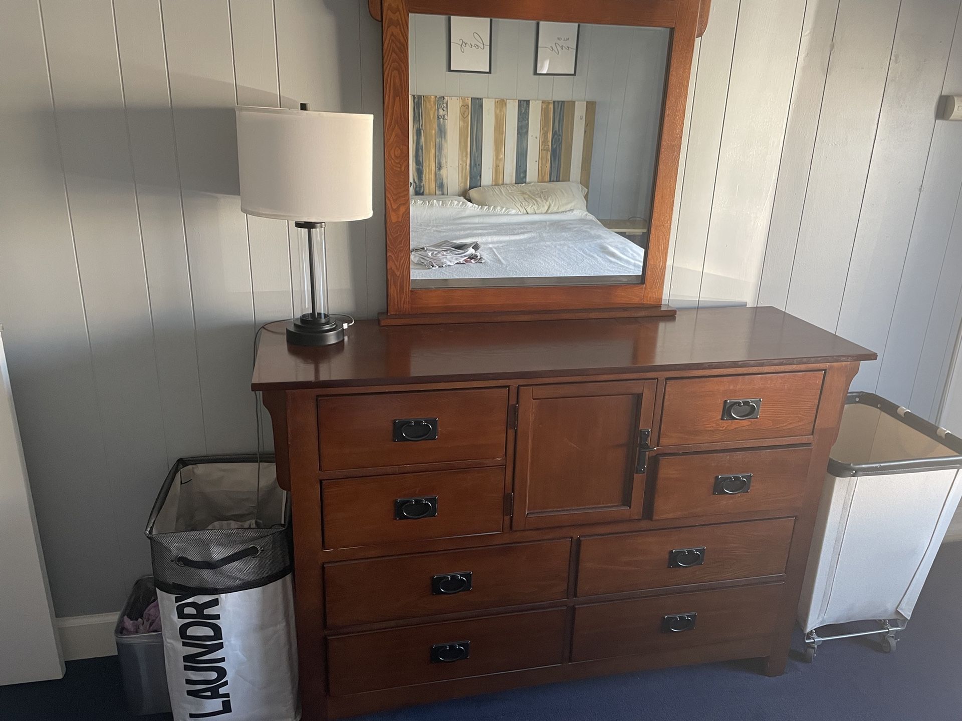Vintage Nine Drawer, Dresser, And Mirror
