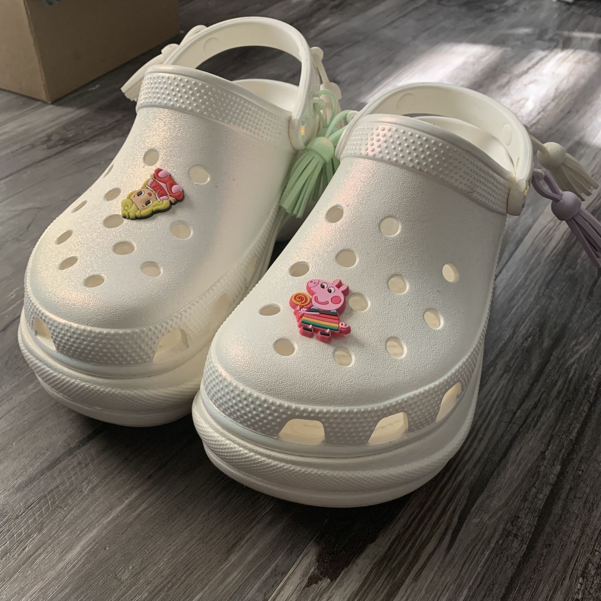 BAE CROCS Iridescent Platform Crocs with Tassels Clogs