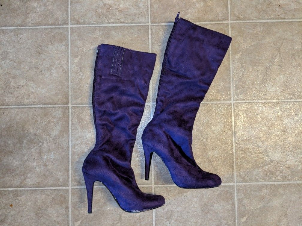 Purple Suede knee high high heel boots