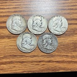 “REDUCED” Ben Franklin Silver Half Dollars 1950, 51, 52, 53, 54