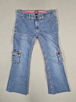 VTG Fiorucci Y2K Cargo Flare Jeans Pink Lips Size 7