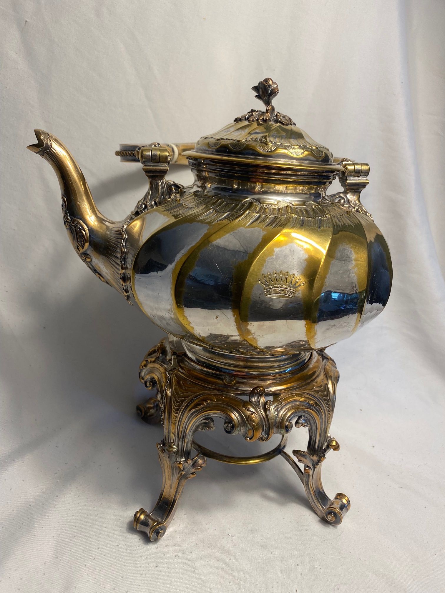 Antique Baroque Sheffield Silver Plate Tip Kettle