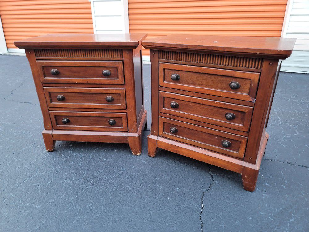 Pair of Lexa Solid Wood 3 Drawer Night Stands 