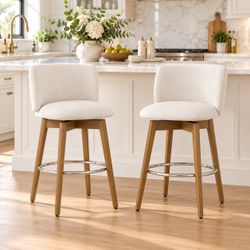 Set of 2 – 26” Beige Swivel Counter Height Bar Stools