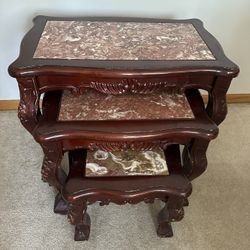 three Side Coffee Tables Marble Top Set