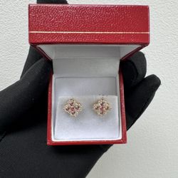 14k Gold VS1 Natural Diamond & Pink Sapphire Flower Earrings 1.20ct – Luxury Studs
